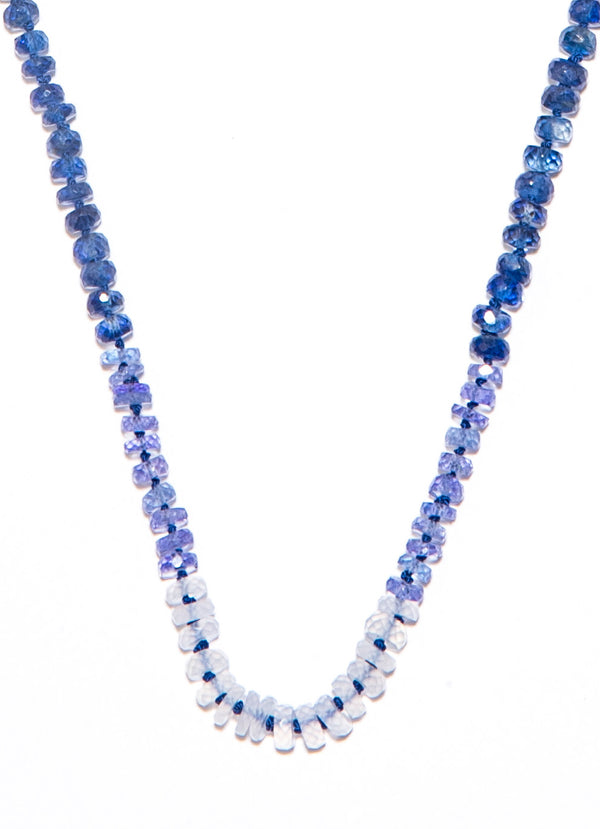 Hand Knotted Faceted Tanzanite and Chalcedony Necklace-Necklaces-Gretchen Ventura