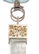 Aqua Marine Shard Capped in Raw Diamonds & Nugget Necklace-Necklaces-Gretchen Ventura