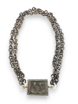 Slavic Orthodox Travel Icon Circa 1740-1780, Cast Brass, Copper & Diamond (0.75C) in Novgorod Monastery St. Peter & St. Paul w/ Hand Hammered Link Brass Chain &14K Gold & Diamond Clasps #9676-Necklaces-Gretchen Ventura