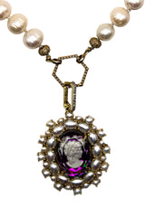 Cameo w/ Pearl & Diamond in Gold Plate-Neck Pendant-Gretchen Ventura