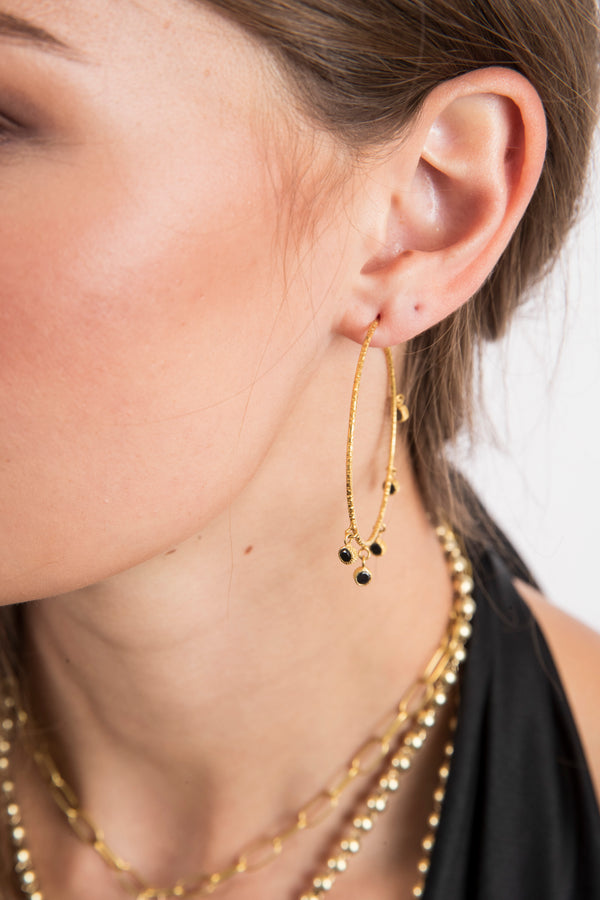 Matte Gold & Black Diamond Drops Hoops-Earrings-Gretchen Ventura