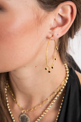 Matte Gold & Black Diamond Drops Hoops-Earrings-Gretchen Ventura