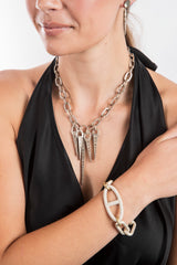 Raw Diamond Sliced 5 Warrior Silver Spears Necklace-Necklaces-Gretchen Ventura