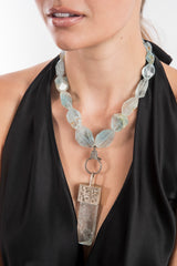 Aqua Marine Shard Capped in Raw Diamonds & Nugget Necklace-Necklaces-Gretchen Ventura