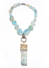 Aqua Marine Shard Capped in Raw Diamonds & Nugget Necklace-Necklaces-Gretchen Ventura