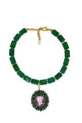 Cameo w/ Malachite & Sapphire in Gold Plate-Neck Pendant-Gretchen Ventura