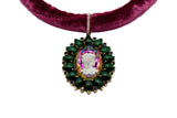 Cameo w/ Malachite & Sapphire in Gold Plate-Neck Pendant-Gretchen Ventura