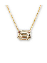 14K Gold & Emerald Shaped Diamond Solitaire-Necklaces-Gretchen Ventura