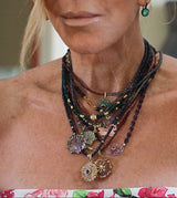 Faceted Ruby Necklace w/ 14K Gold, Coral & Ruby Pendant-Necklaces-Gretchen Ventura