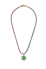 Sapphire & Garnet Necklace w/ 14K Gold, Chalcedony & Garnet Pendant-Necklaces-Gretchen Ventura