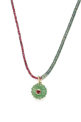 Sapphire & Garnet Necklace w/ 14K Gold, Chalcedony & Garnet Pendant-Necklaces-Gretchen Ventura