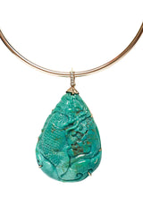 Carved Turquoise Teardrop Pendant in 14K Gold-Neck Pendant-Gretchen Ventura