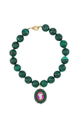 Cameo w/ Malachite & Sapphire in Gold Plate-Neck Pendant-Gretchen Ventura