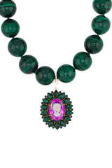 Cameo w/ Malachite & Sapphire in Gold Plate-Neck Pendant-Gretchen Ventura