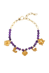 Faceted Amethyst Necklace w/ Vintage French Charms-Necklaces-Gretchen Ventura