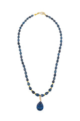 Tear Drop Shape Blue London Topaz Necklace w/Gold Beads-Necklaces-Gretchen Ventura