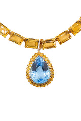 Tear Drop Shape Sky Topaz Pendant w/ Tear Drop Citrine-Neck Pendant-Gretchen Ventura