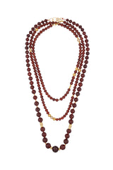 Faceted Hessonite Garnet, Gold & Diamond Bead Silk Knotted Necklace-Necklaces-Gretchen Ventura
