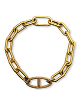Gold Plate Diamond Small Oval H Link Rockstar Necklace-Necklaces-Gretchen Ventura