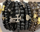 Onyx & Diamond Cross Charm Bracelet-Men's-Gretchen Ventura
