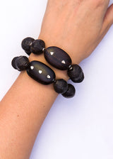 Hand Carved Wood Beads & Diamond Slice Bead #2630-Bracelets-Gretchen Ventura