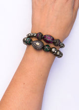 Ruby & Diamond Bead Trio & Faceted Pyrite Beads #2668-Bracelets-Gretchen Ventura