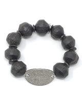 Ebony Wood Beads & Diamond Plate Bracelet-Bracelets-Gretchen Ventura