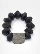 Ebony Wood Beads & Diamond Plate Bracelet-Bracelets-Gretchen Ventura