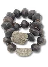 Ebony Wood Beads & Diamond Plate Bracelet-Bracelets-Gretchen Ventura