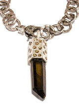 Smoky Quartz Crystal Pendant Capped w/SS & CF Diamond Slice & Hand Hammered Sterling Chain #2803-Bracelets-Gretchen Ventura