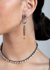 Pave Diamond Posts & Drops w/ Faceted Quartz Crystal Earrings (3") #3432-Earrings-Gretchen Ventura