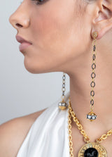 22K Gold & Rose Cut Bead w/ Gold Plate & Sterling Link Chain Earrings on Diamond Posts #3442-Earrings-Gretchen Ventura