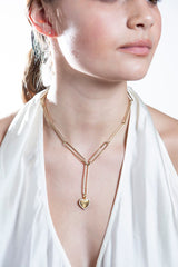 18K Matte Gold and Diamond Heart Pendant-Neck Pendant-Gretchen Ventura