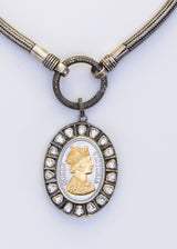 Hand Hammered Sterling Link Chain W/ Diamond Clasp & Rose cut Diamond, Sterling and Gold Plate Queen Victoria Medallion w/Vintage Silver Chain #9137-Necklaces-Gretchen Ventura