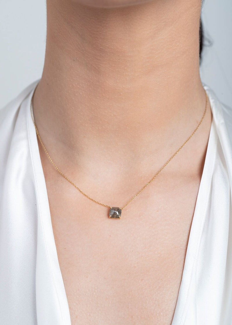 Rose Cut Gray Diamond w/18 K Gold Chain (1.8C) (18") #9229-Necklaces-Gretchen Ventura