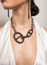 Black Spinel Large & Small Oval H Link Rockstar Necklace-Necklaces-Gretchen Ventura