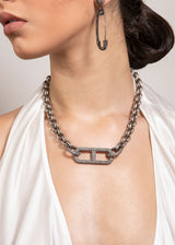 Sterling & Diamond Large Squared H Link Rockstar Necklace-Necklaces-Gretchen Ventura