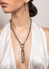 Sterling & Diamond Long Oval Rockstar Necklace-Necklaces-Gretchen Ventura