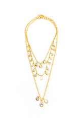 Gold Plate Triple Rose Cut Drop Necklace-Necklaces-Gretchen Ventura