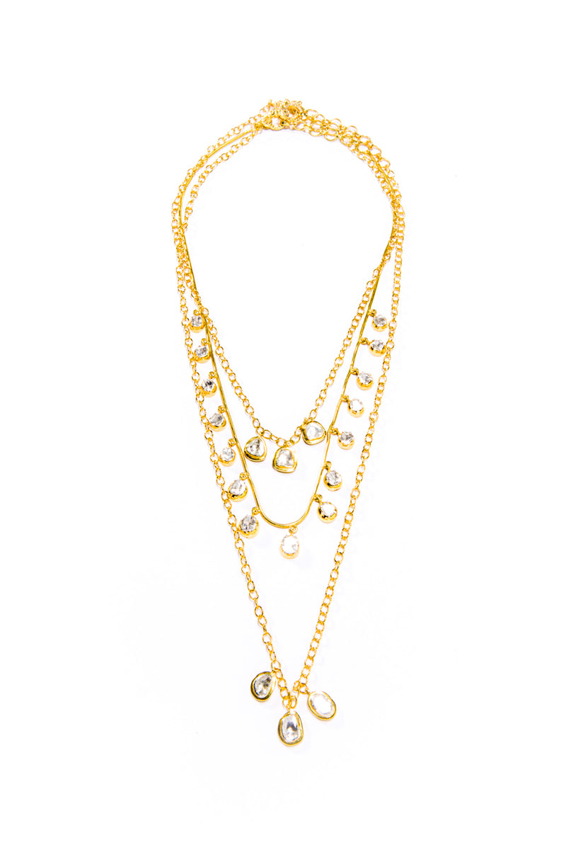 Gold Plate Triple Rose Cut Drop Necklace-Necklaces-Gretchen Ventura