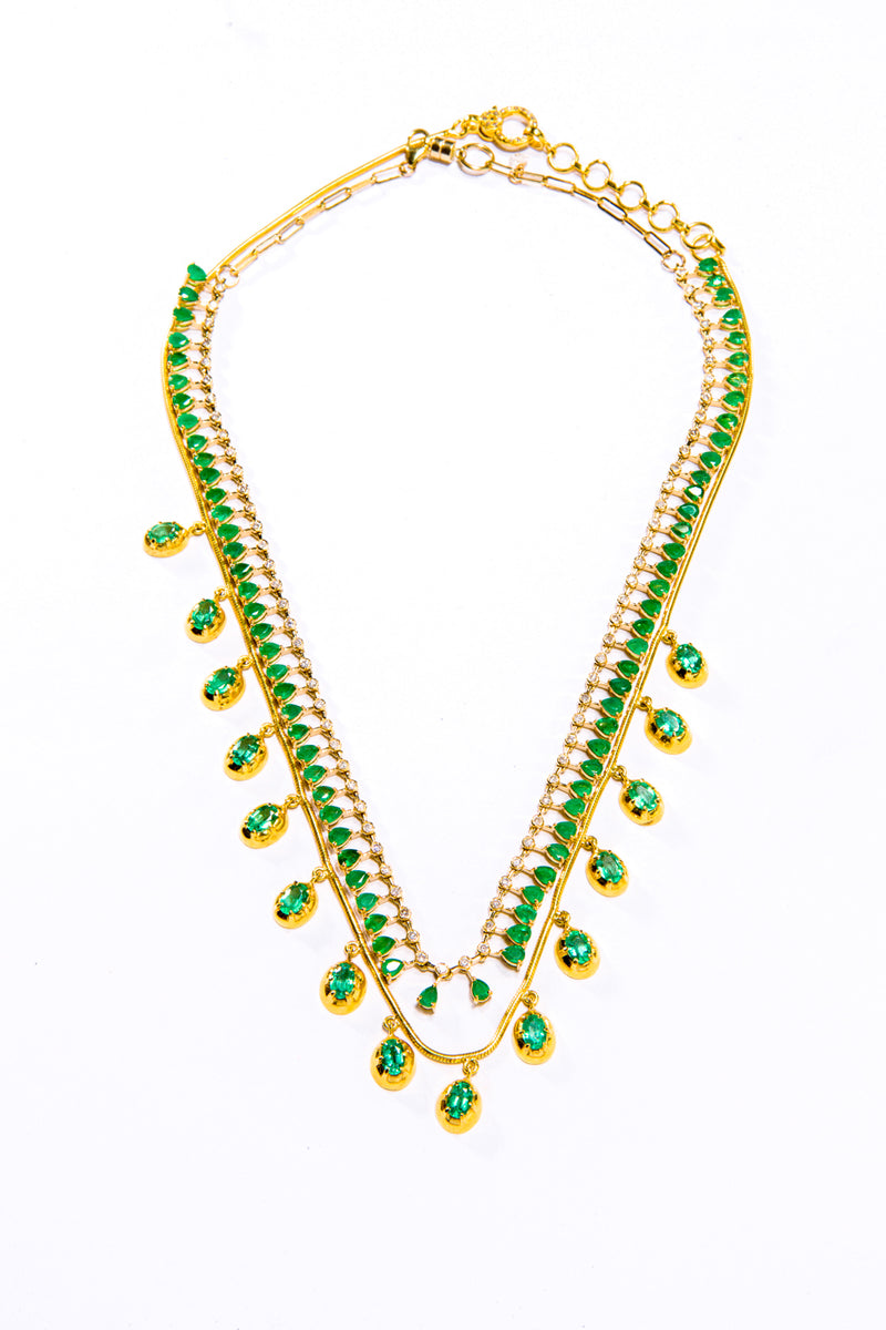 Rose Cut Emerald Drops Necklace-Necklaces-Gretchen Ventura