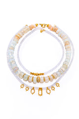 Faceted Chalcedony Heishi Bead Necklace w/ Champagne Diamond Drops-Necklaces-Gretchen Ventura