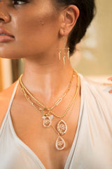 14K Gold & Quartz Crystal Evil Eye Large Pendant-Neck Pendant-Gretchen Ventura