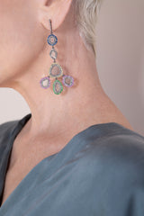 Diamond Slice & Multi Color Sapphire Drops-Earrings-Gretchen Ventura