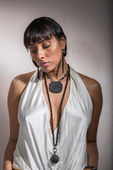 Diamond Cut Black Spinel Macrame Earrings-Earrings-Gretchen Ventura