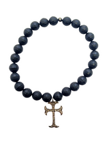 Onyx & Diamond Cross Charm Bracelet-Men's-Gretchen Ventura