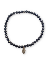 Black Spinel & Diamond Hamsa Charm Bracelet-Men's-Gretchen Ventura