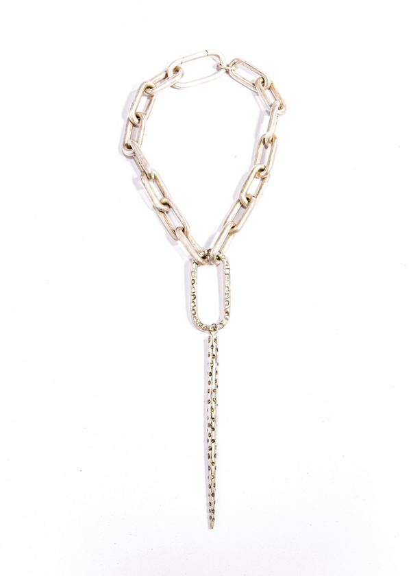 360 Degree Large Sterling Silver Spear (61g) w/ Raw Diamonds (10.16 C) on SS GV Clasp and Link Choker (14"+5"+2.25") #9486-Necklaces-Gretchen Ventura