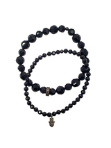 Small Faceted Black Spinel & SS Diamond Hamsa Charm Bracelet #4239-Men's-Gretchen Ventura