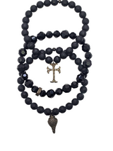 Onyx & Diamond Cross Charm Bracelet-Men's-Gretchen Ventura